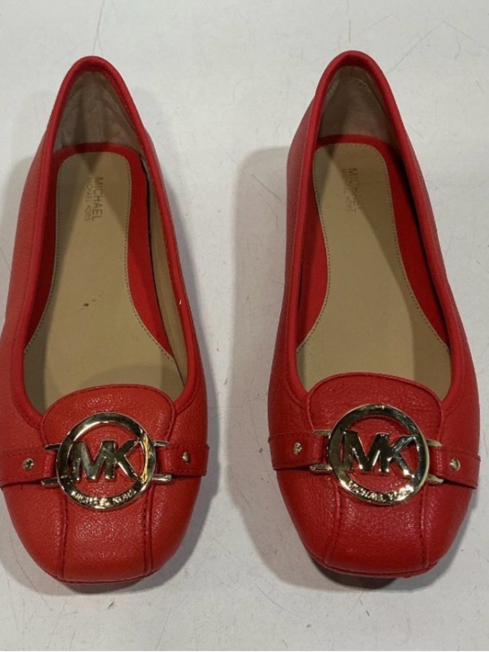 Michael Kors Red Leather MK Logo Driving Flats